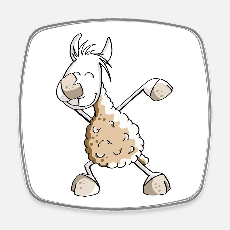 Dab Dance Lama - Dabbing Alpaca - Fun Comic - Square fridge magnet - white