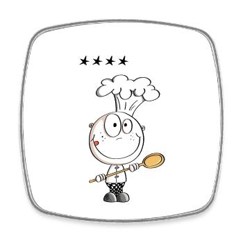 Funny star chef - cook stick figure cartoon - Square fridge magnet - white - Front