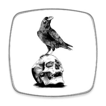 Skull mit Krähe - Viereckiger Kühlschrankmagnet - Weiß - Vorne