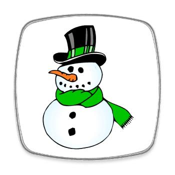 Snowman in Green Scarf - Square fridge magnet - white - Front