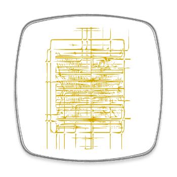 Geometrische Linienraster Gelb - Viereckiger Kühlschrankmagnet - Weiß - Vorne