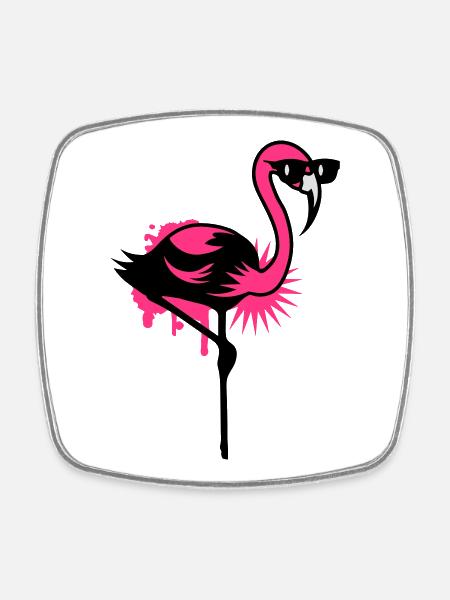 Le flamant rose avec des lunettes de soleil - Magnet carré - blanc