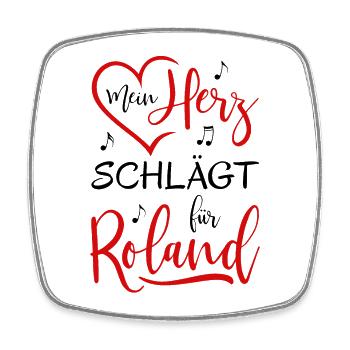 Mein Herz schlägt für Roland - Viereckiger Kühlschrankmagnet - Weiß - Vorne