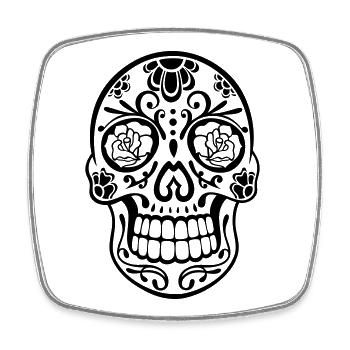 Sugar Skull Floral – Día de los Muertos Skull - Square fridge magnet - white - Front
