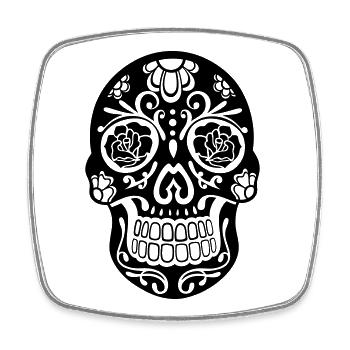 Sugar Skull Floral – Día de los Muertos Skull Blac - Square fridge magnet - white - Front