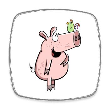 Pig With Rooster I Comic Children Farm Wutz Fun - Square fridge magnet - white - Front