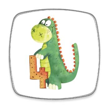 Dino avec le dinosaure numéro 4 I quatrième anniversaire - Magnet carré - blanc - Devant