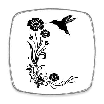 Motif floral avec des fleurs et colibris. - Magnet carré - blanc - Devant
