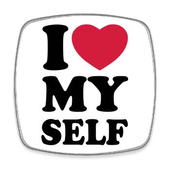 I love my self - J'aime mon auto - Magnet carré - blanc - Devant