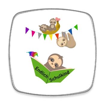 Endlich Schulkind Faultiere süß, Buch lesend - Viereckiger Kühlschrankmagnet - Weiß - Vorne