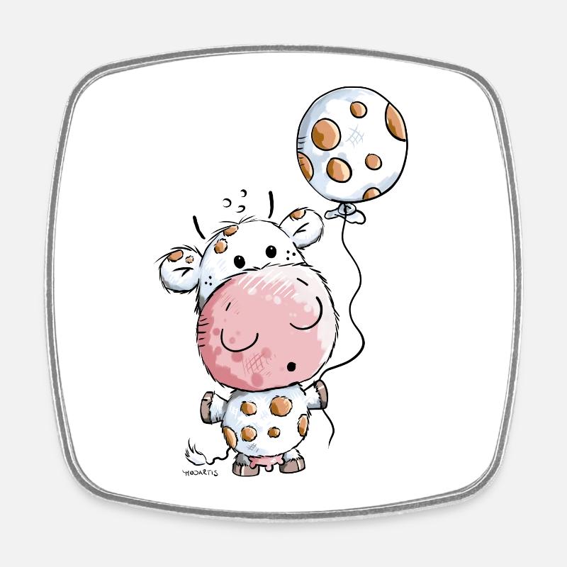 Cow with balloon - Square fridge magnet - white