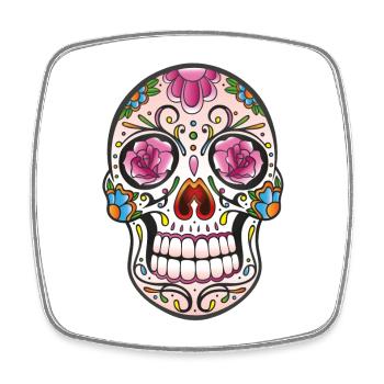 Floral Sugar Skull Tattoo - Mexikanischer Stil - Viereckiger Kühlschrankmagnet - Weiß - Vorne