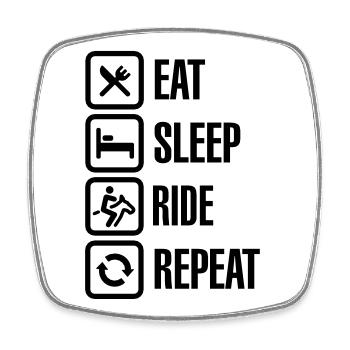 Eat sleep ride repeat - Viereckiger Kühlschrankmagnet - Weiß - Vorne