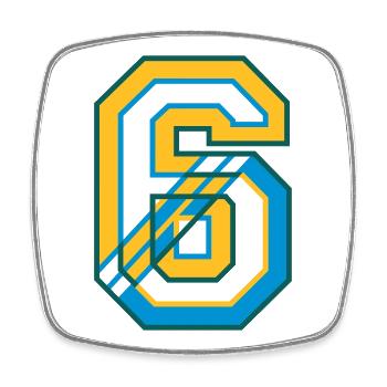 Jersey number six in varsity style - Square fridge magnet - white - Front