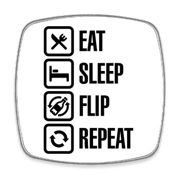Eat - Sleep - Bottle Flip - Repeat - Magnet carré - blanc - Devant