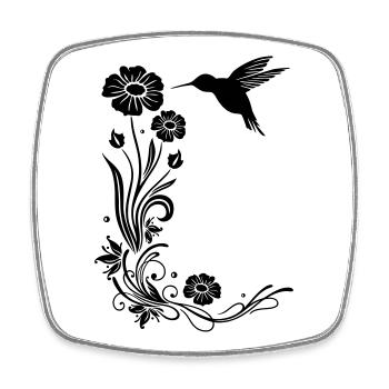 Motif floral avec des fleurs et colibris. - Magnet carré - blanc - Devant