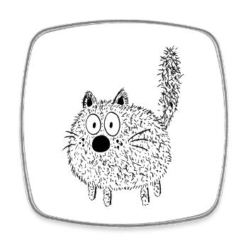 Fluffy Cat - Cartoon - Cats - Gift - Square fridge magnet - white - Front