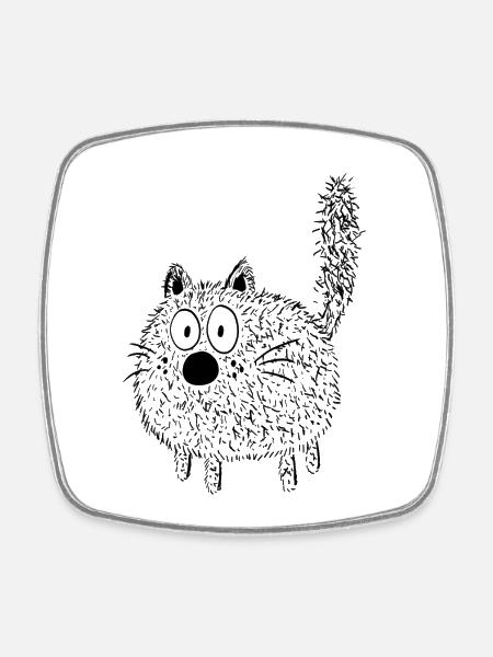 Fluffy Cat - Cartoon - Cats - Gift - Square fridge magnet - white