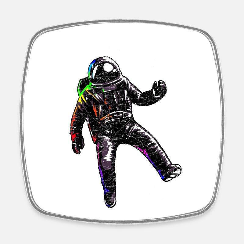 Astronaut floats in space - Square fridge magnet - white