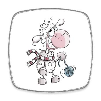 Schaf mit Wollknäuel - Schafe - Schäfchen - Comic - Viereckiger Kühlschrankmagnet - Weiß - Vorne