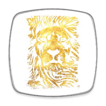 Lion - Or - Tête de Lion - Chat sauvage - Magnet carré - blanc - Devant