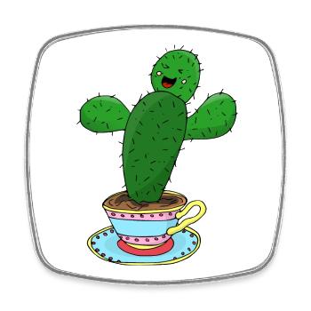 Kaktus in Tasse lustig positive Vibes Illustration - Viereckiger Kühlschrankmagnet - Weiß - Vorne