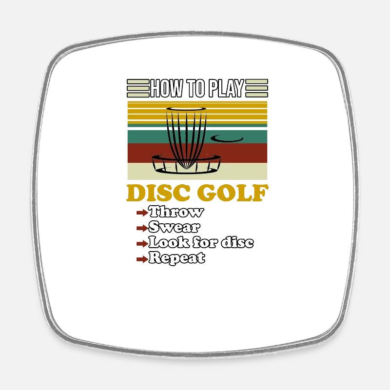 Comment jouer au Disc Golf Retro - Magnet carré - blanc