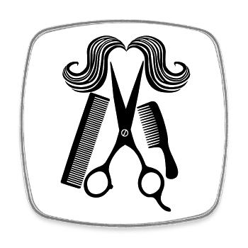 Für Friseursalon mit Schere, zwei Kämmen und einem Schnurrbart - Viereckiger Kühlschrankmagnet - Weiß - Vorne
