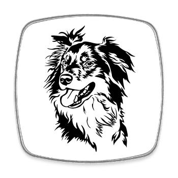 Tête de Border Collie - Magnet carré - blanc - Devant