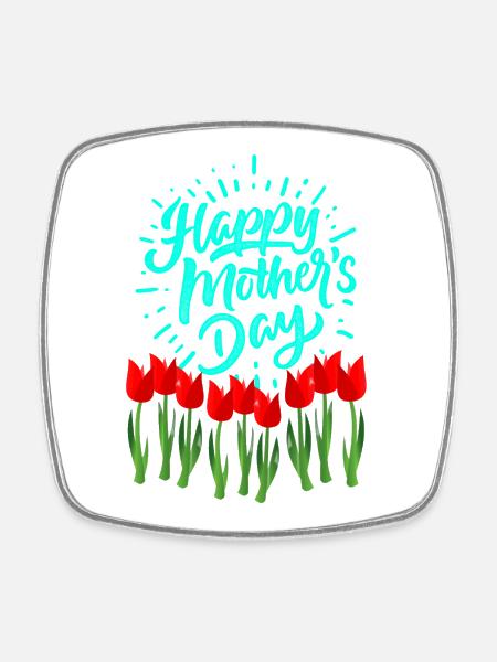 Bright Mother's Day Tulips - Square fridge magnet - white