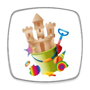 A sandcastle in a bucket awakens holiday feelings - Square fridge magnet - white - Front