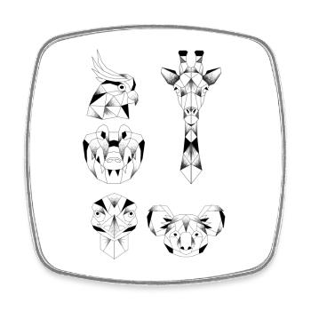 Animaux geometrie origami perroquet crocodile  - Magnet carré - blanc - Devant