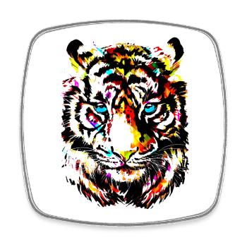 Tigre coloré - Tête de tigre jaune - Dessin de tigre - Magnet carré - blanc - Devant