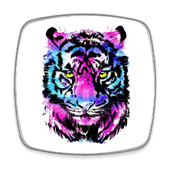 Tigre coloré - Dessin de tigre magenta rose néon - Magnet carré - blanc - Devant
