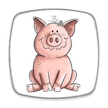 Cochon heureux - Magnet carré - blanc - Devant