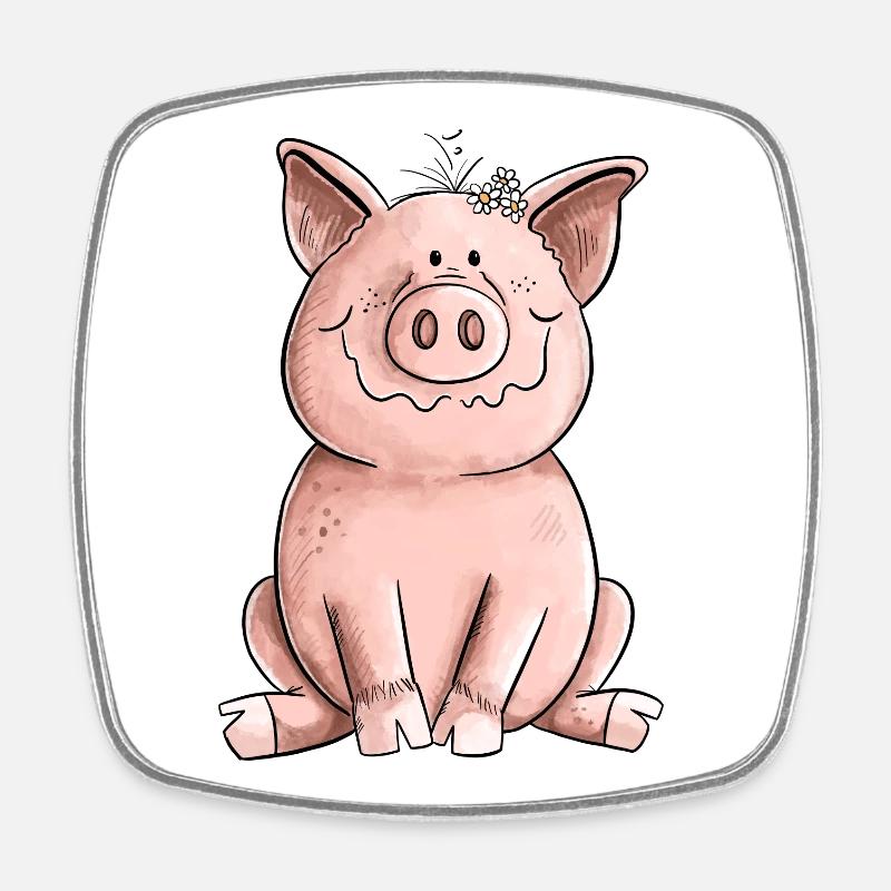 Happy Pig - Square fridge magnet - white