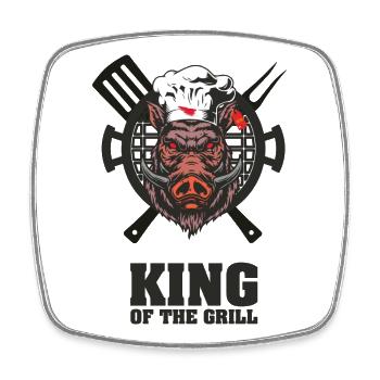 KÖNIG DES GRILLS - Viereckiger Kühlschrankmagnet - Weiß - Vorne