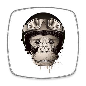 Schimpanse mit Retro Motorrad Helm und Brille - Viereckiger Kühlschrankmagnet - Weiß - Vorne