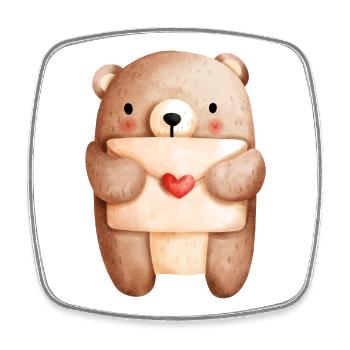 Bear in Love with Love Letter – Love Design - Magnet carré - blanc - Devant