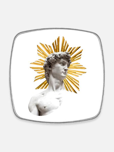 David mit Heiligenschein | Michelangelo - Viereckiger Kühlschrankmagnet - Weiß