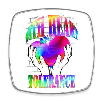 with heart and tolerance rainbow - Square fridge magnet - white - Front