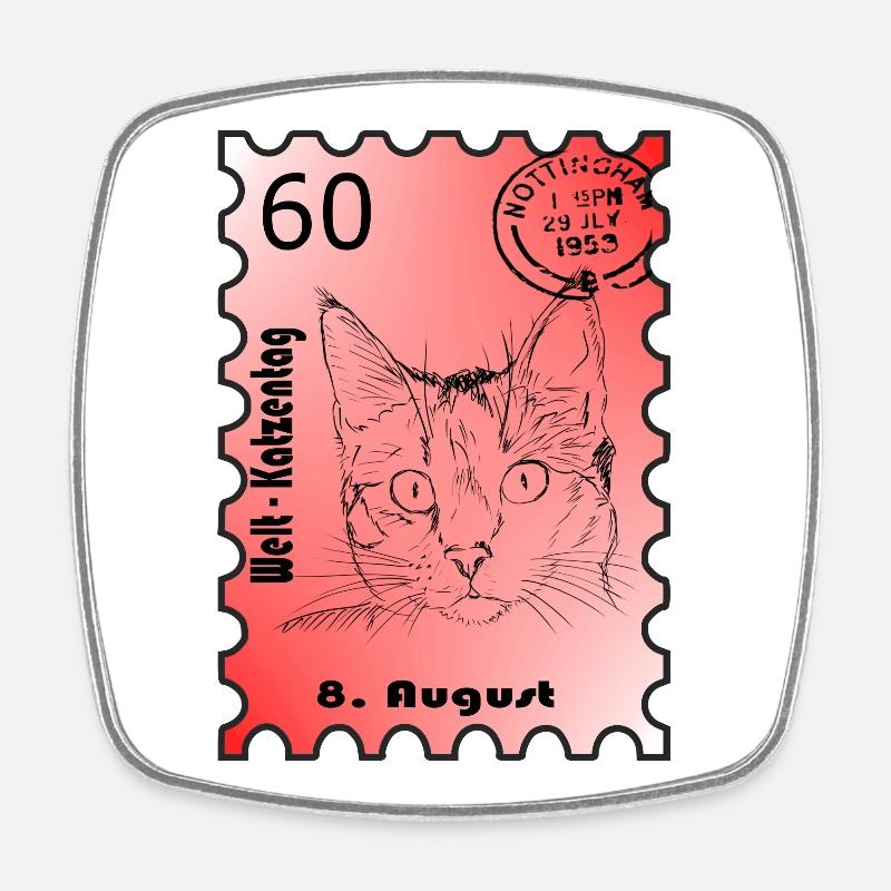 Timbre Journée du chat - Magnet carré - blanc