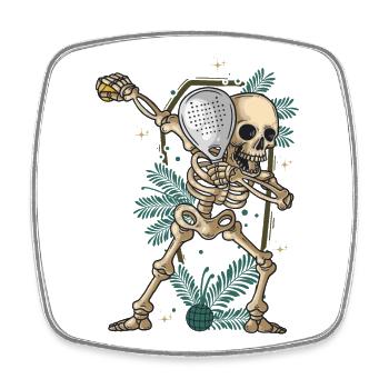 Halloween Padel Dabbing Skeleton Padel Schläger - Viereckiger Kühlschrankmagnet - Weiß - Vorne