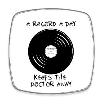 a record a day keeps the doctor away 33 1/3 sketch - Square fridge magnet - white - Front