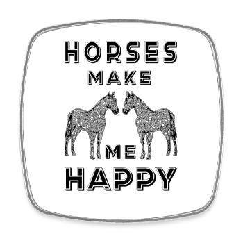 HORESES make me HAPPY Reiter Reitsport PFERD - Viereckiger Kühlschrankmagnet - Weiß - Vorne