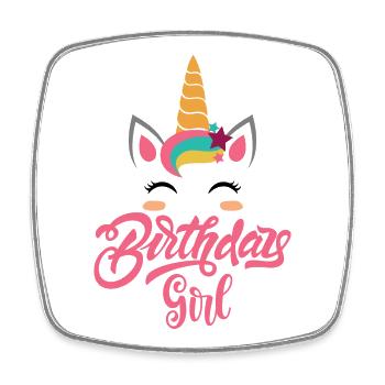 Birthday Girl Unicorn Rainbow - Square fridge magnet - white - Front