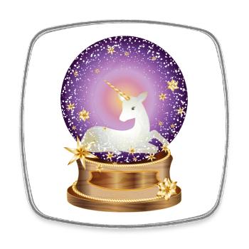 purple snow globe with imaginative unicorn - Square fridge magnet - white - Front