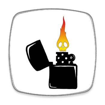 flaming skull and black lighter - Square fridge magnet - white - Front