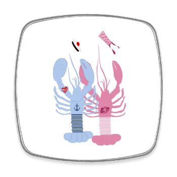Bretagne - Homards bleu et rose - Magnet carré - blanc - Devant