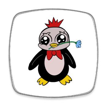 Süßer Pinguin mit Krone und Blume – Cartoon Tier - Viereckiger Kühlschrankmagnet - Weiß - Vorne